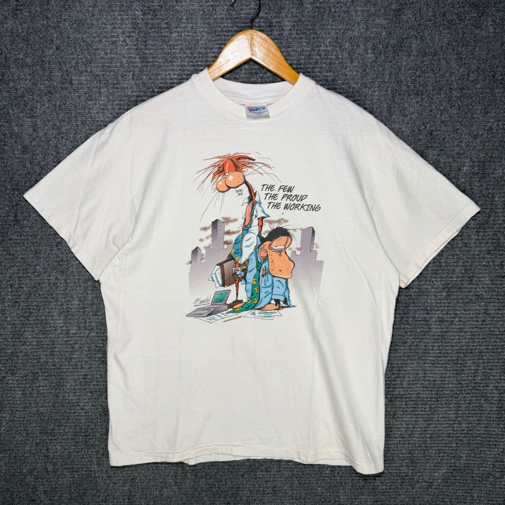 Vintage 90s Hanes Beefy-T Bloom County Bill the Cat Opus T-Shirt White Large
